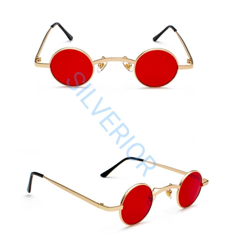 Kacamata pesta gaya fashion lucu lensa merah bulat kecil mini pria wanita