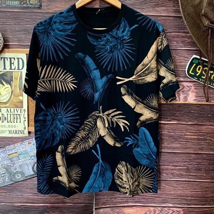 Diskon Spesial--kaos distro pria black leaf size M L xL printing kaos motif full printing