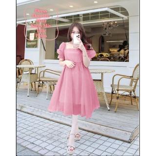 Terbaru Viral Mini Dress Wanita Puffy Ornellie All Size/Gaun Pesta Dan Natal Wanita Remaja Terkini Korean Matt Satin Velvet Mix Tille Polos