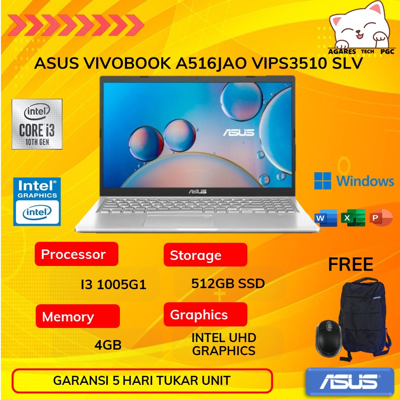 Jual Laptop Asus Vivobook A516jao Vips3510 I3 1005g1 Ram 4gb 512gb Ssd Ohs 156fhd Ips Blit Slv