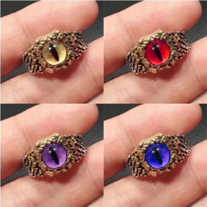 T Rkiye Cincin Terbuka Adjustable Gaya Vintage Punk Motif Mata Iblis Warna Silver Untuk Pria