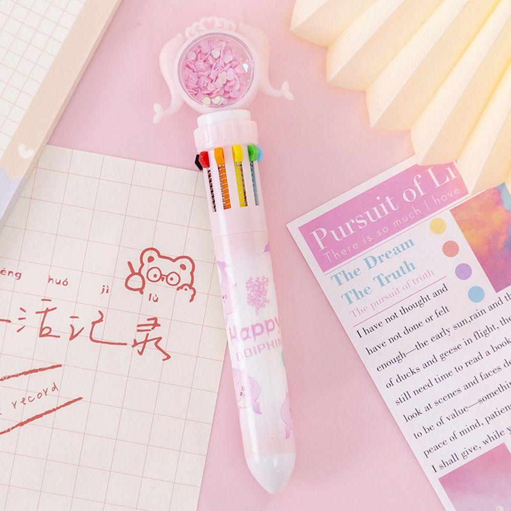 R-flower 10warna Bolpoin Kupu Lucu Colorful Refill Rollerball Pen