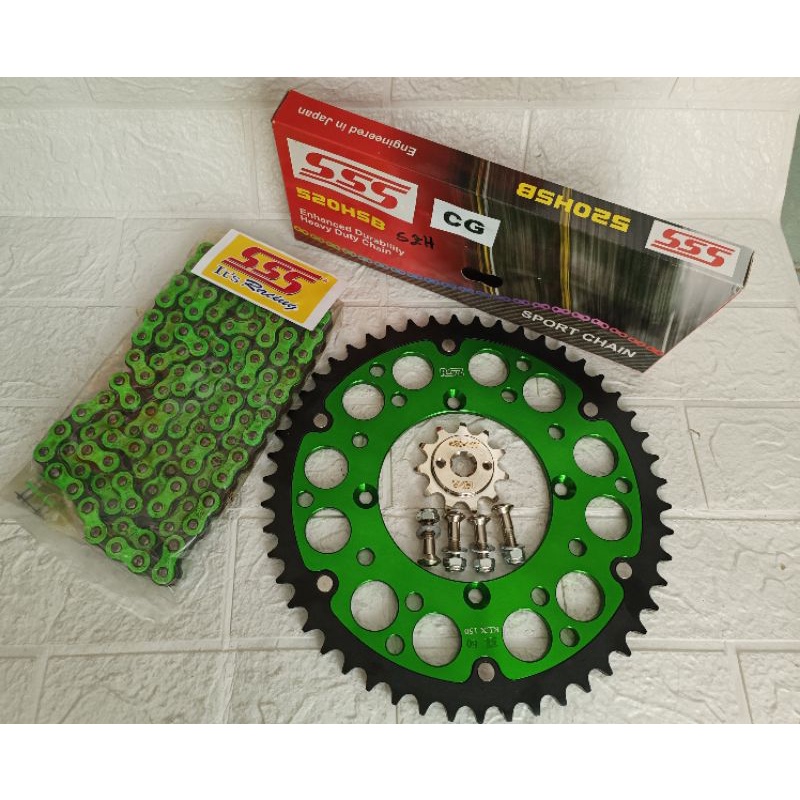 Gear set Roz KLX 150 DTracker 150 set rantai SSS hijau 520