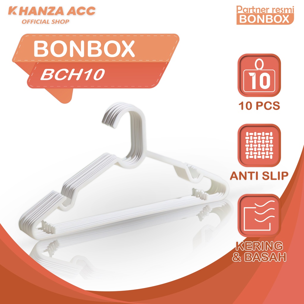 KHANZAACC BONBOX BCH10 Gantungan Baju 10Pcs Hanger Plastik Anti Slip Simple dan Ringan Kering dan Basah