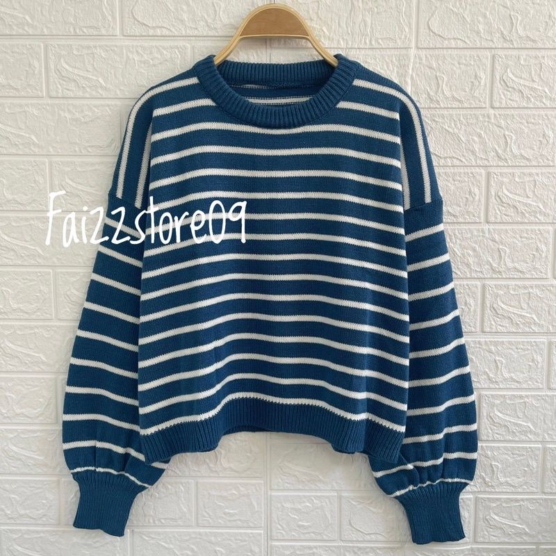 TITI STRIP SWEATER RAJUT KERAH BULAT PREMIUM