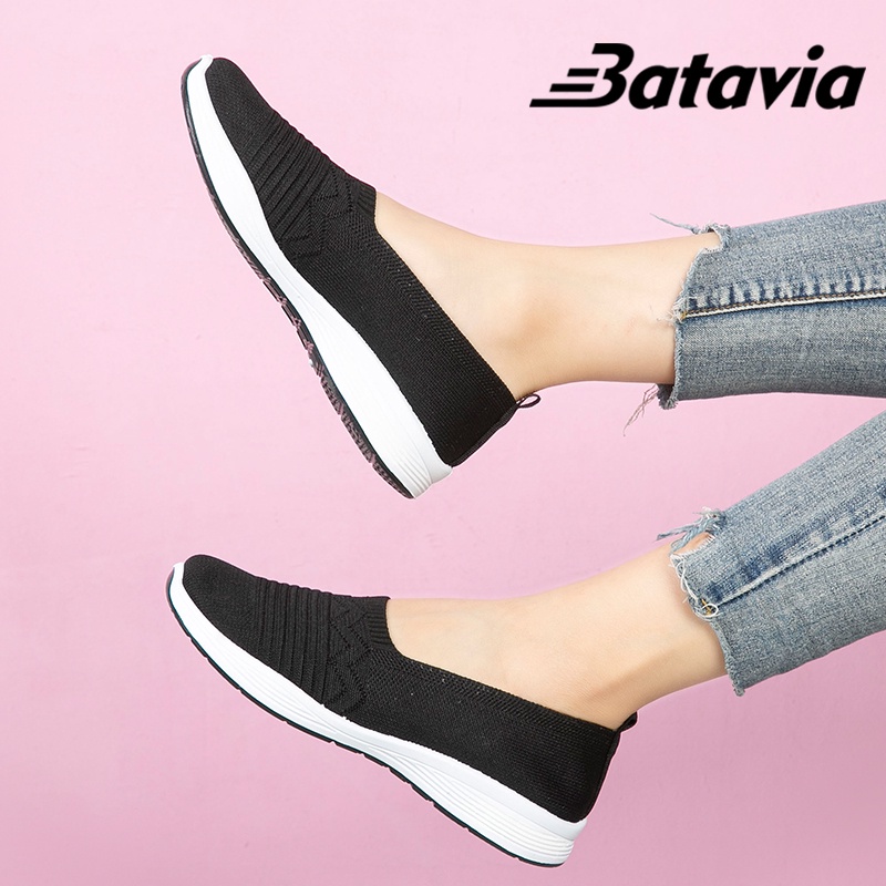 (COD)Batavia Shoes Sepatu Flat Wanita Rajut Terbaru Sepatu flat slip-on berkualitas tinggi yang lembut dan bernapas A163