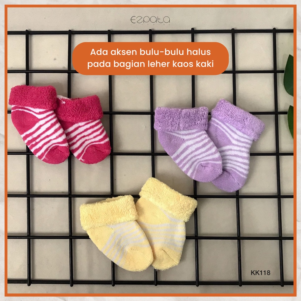 Ezpata Kaos Kaki Bayi 1 Set Isi 3 Pasang Motif Stripes Garis Usia 0-12 Bulan Terbaik Termurah