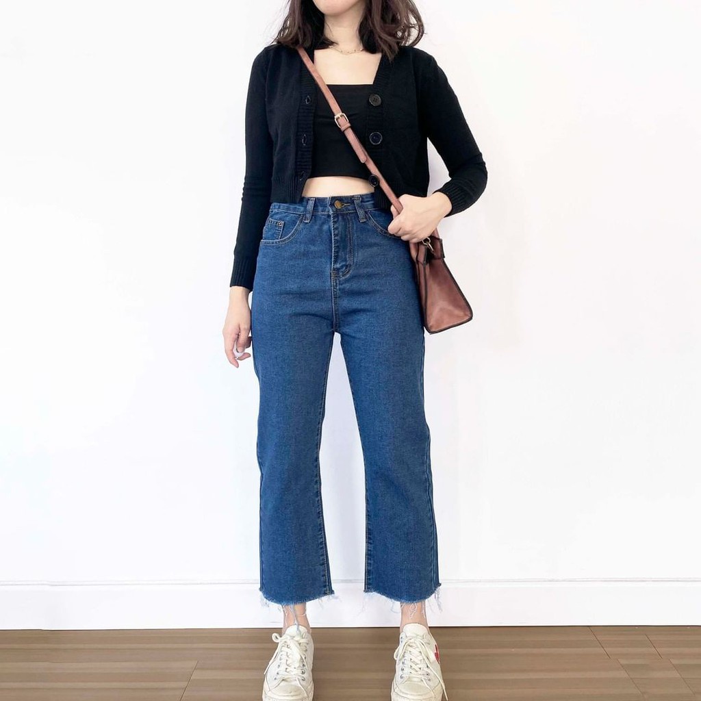 CELANA boyfriend jeans suwir bawah jins rawis bawah highwaist trend masakini korean style