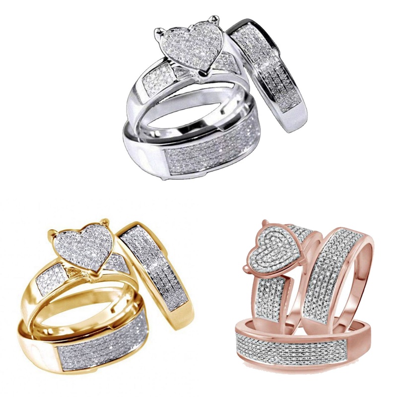 Fancyqube 3pcs / Set Cincin Sterling Silver 925 Bentuk Hati Hias Batu Sapphire Putih Untuk Wanita