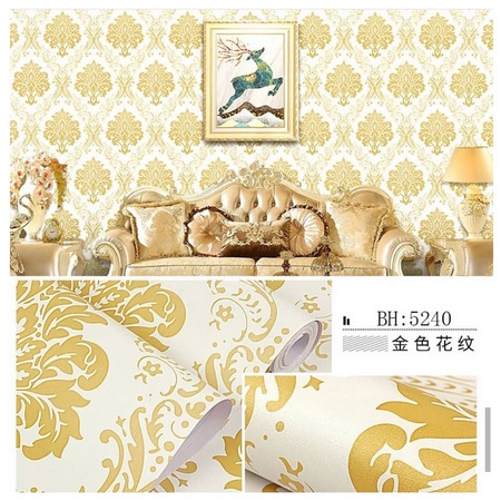 Wallpaper Sticker Motif Putih Batik Gold Panjang 8M