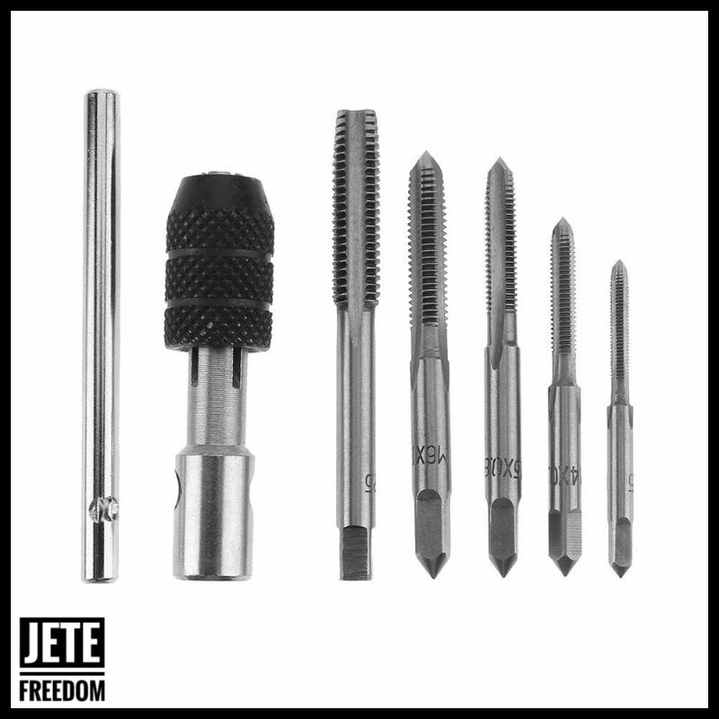 Alloet Hand Tap M3 M4 M5 M6 M8 Plus Gagang SET 6 PCS Mata Bor Wrench Drill Bit Hand Tapping Twist Bit Melubangi Baja Perkakas Petukangan Tools