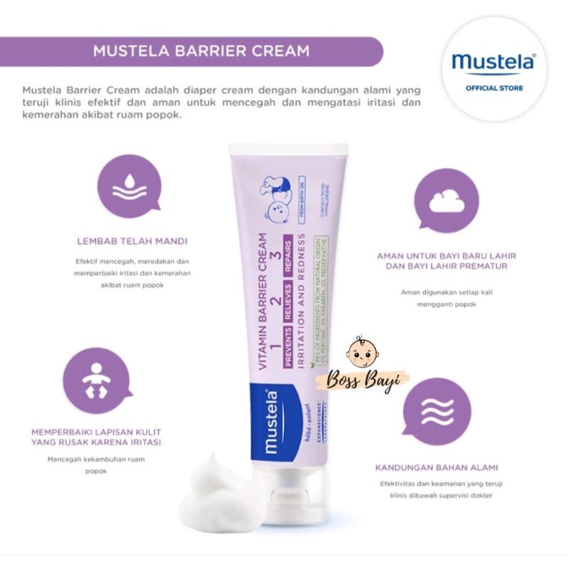 MUSTELA - Barrier Cream 50ml atau 100ml / Diaper Cream / Krim Ruam Popok Bayi