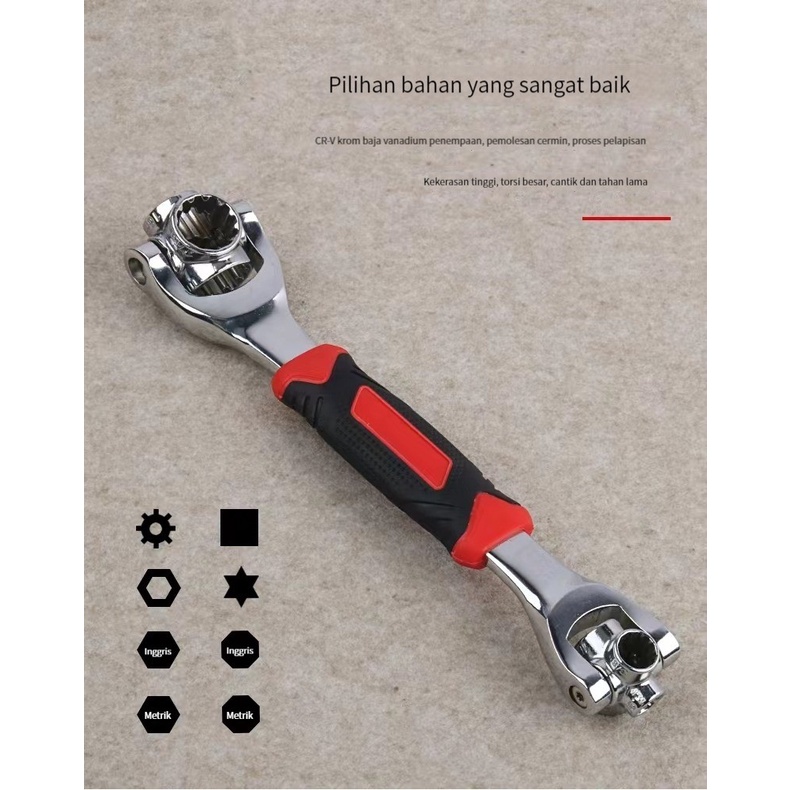 (ada stok, dikirim rari jakarta) kunci ring kombinasi shock set 48 in 1 Tiger Wrench alat sepeda mobil motor serbaguna kunci mesin murah serbaguna