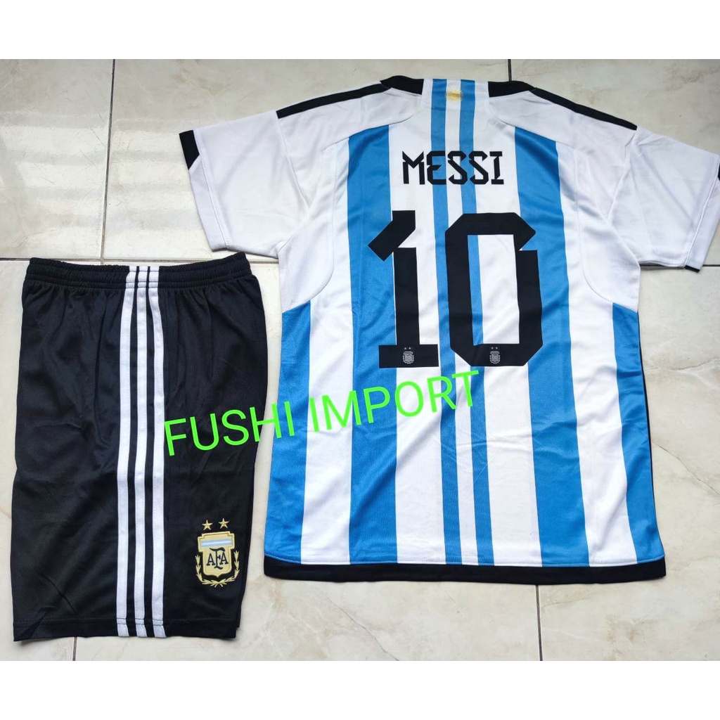 Jersey Baju Bola Anak Argentina Home Kids World Cup Piala Dunia 2022 Fullset Satu Set Grade Ori