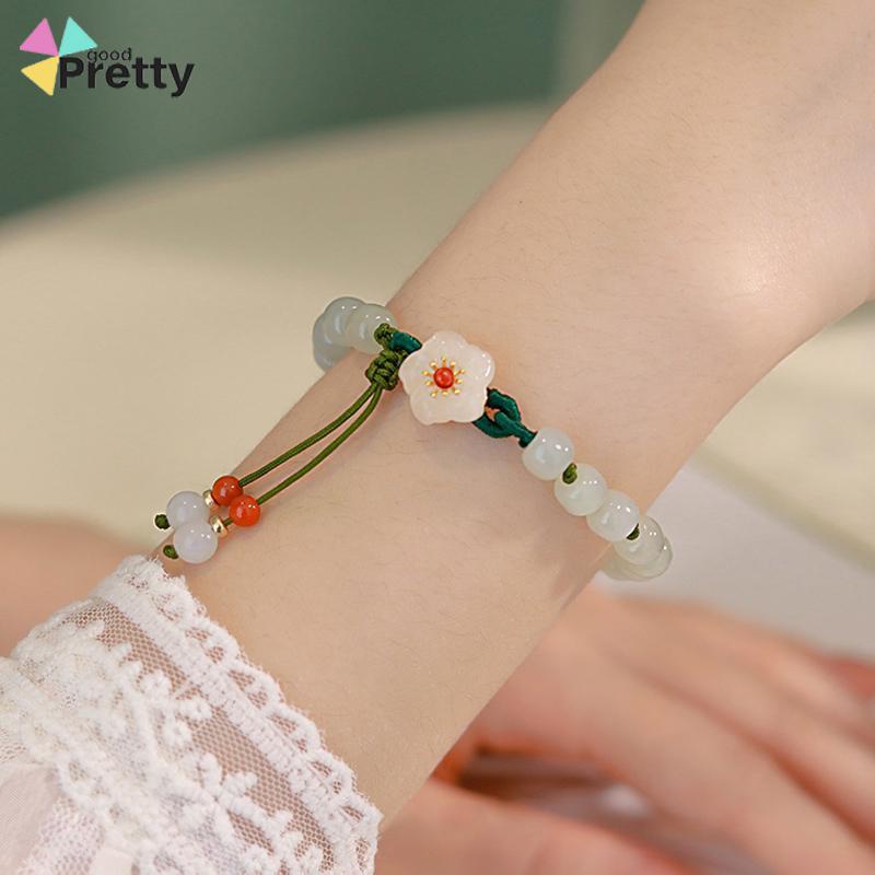 Jade Bead Gelang Kecil Peach Blossom Woven Perempuan Desain Niche Mahasiswa Pacar Hadiah - PD