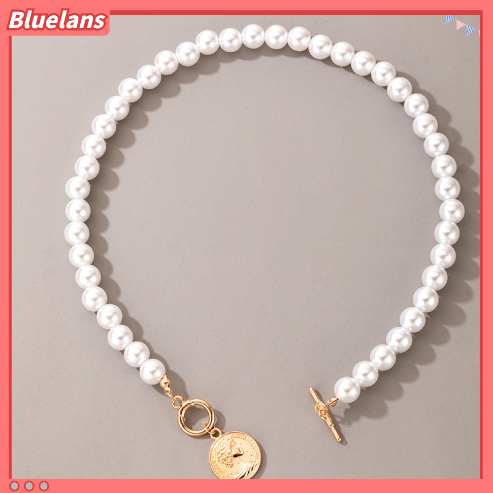 Kalung Rantai Klavikula Hias Mutiara Palsu Bentuk Hati Gaya Retro Untuk Wanita