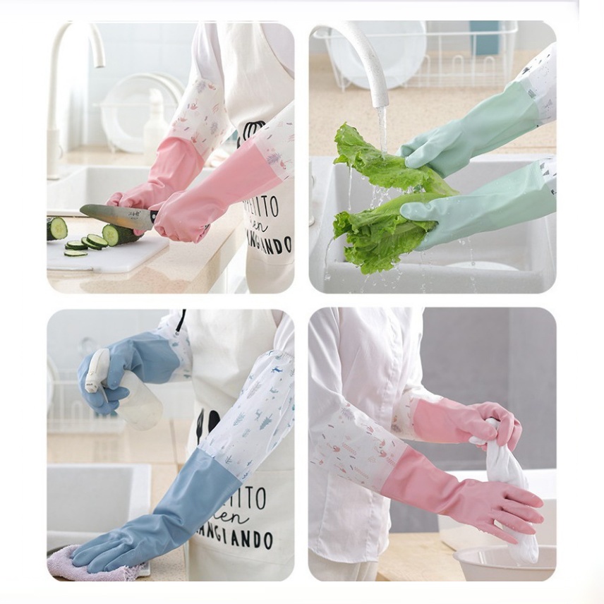 【COD+Pengiriman Cepat】YUN Mall Sarung Tangan Karet  panjang Cuci Piring &amp; Baju Panjang Lateks Anti Air Tebal Rubber Gloves Latex Waterproof