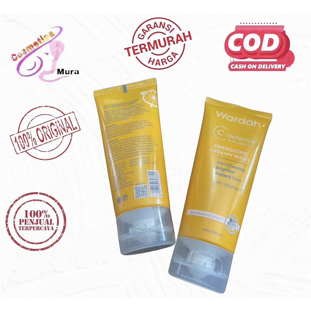 [ 60 ml biasa ] wardah C defence creamy wash 60 gr - sabun wajah wardah cream wash C-defence 60 gr biasa