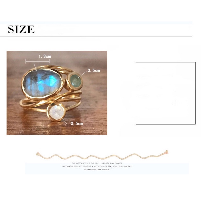 Goldkingdom Perhiasan Fashion 24K Bangkok Aksesoris Ready Stock Berlapis Emas Asli Kadar 375 Dengan Batu Bulan Warna-Warni, Kreatif Multi-layer Shell Cincin Untuk Wanita