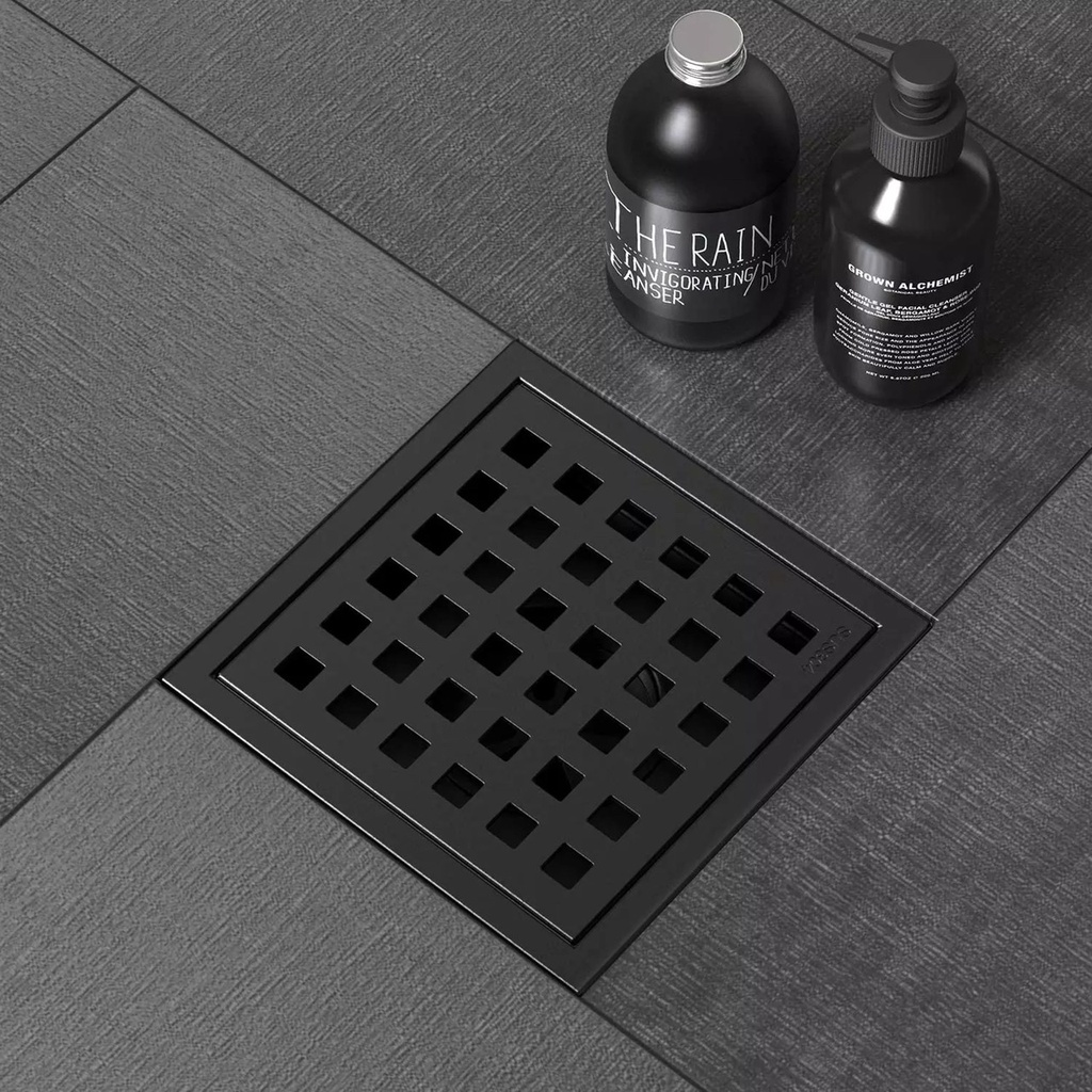 Saringan Got kotak kotak Tebal HITAM 169- Floor Drain minimalis 4inch stainless strainer segiempat Saringan black buangan pembuangan keluar air kamar mandi