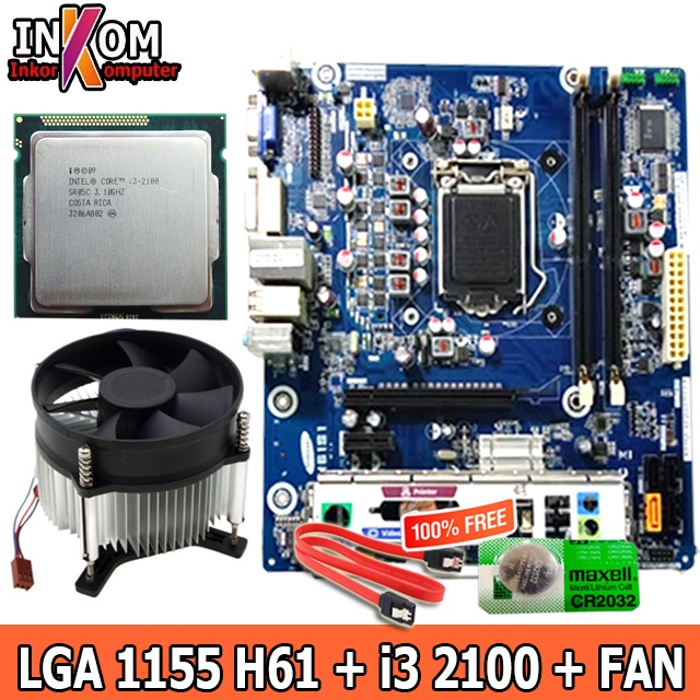 Mainboard Mobo Motherboard Intel Socket LGA 1155 H61 OEM + i3 2100