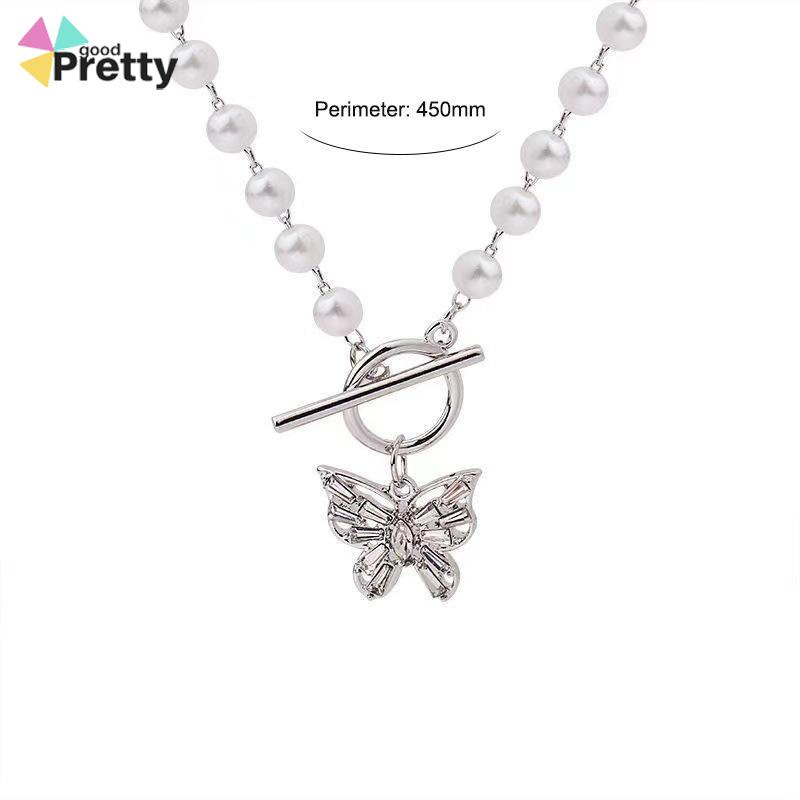 Kalung  Fashion Mutiara Manik-manik Elegan Kalung Kupu-kupu Liontin Klavikula Kalung Aksesoris Wanita - PD