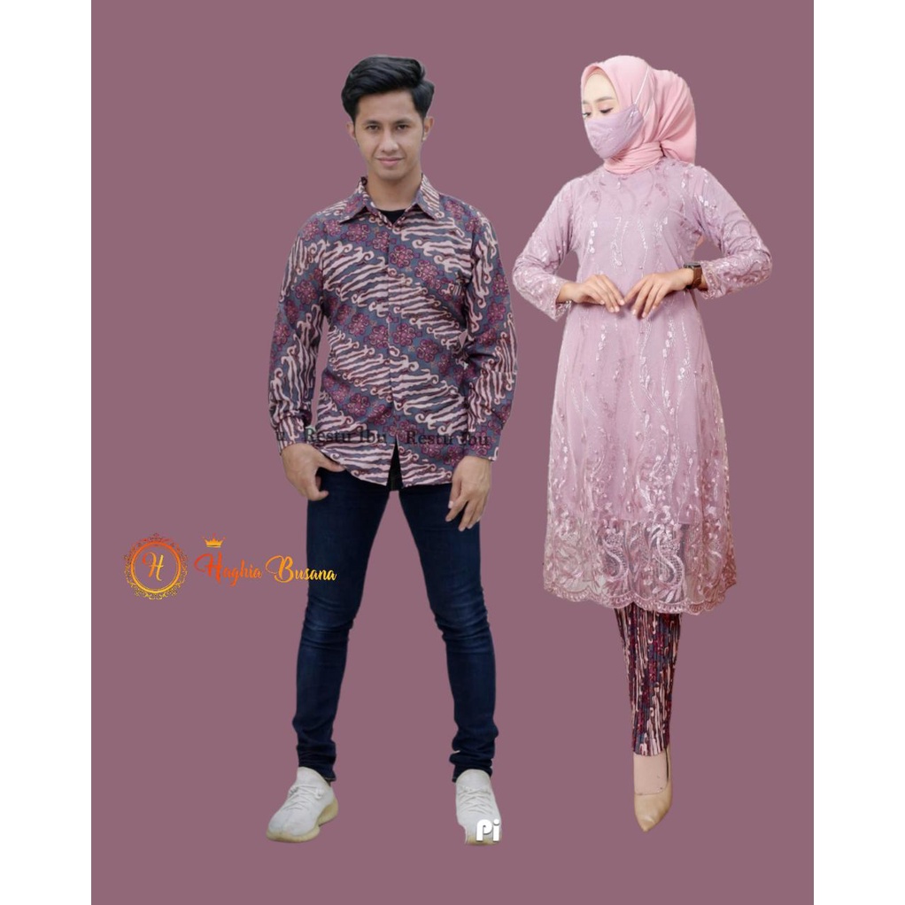 Set Kebaya Tunik Couple Kemeja Batik Pria Stelan Kebaya Couple Kondangan Kebaya