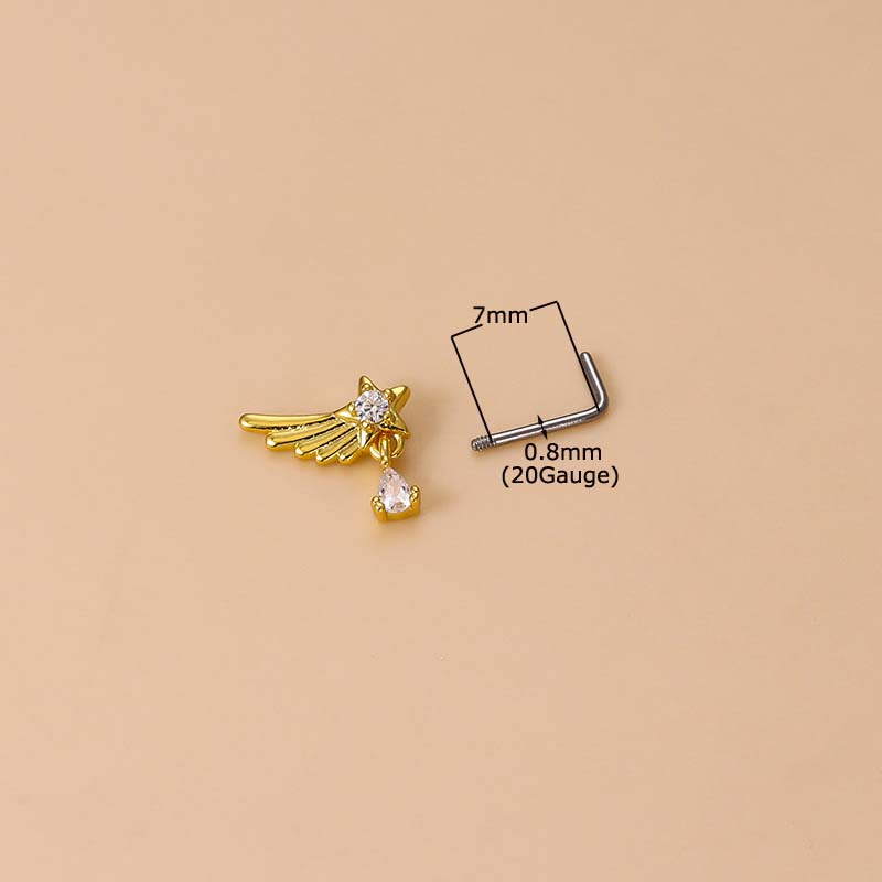 1 Piece Star Angel Heart Shape L Shape Nose Stud Piercing 20Gauge