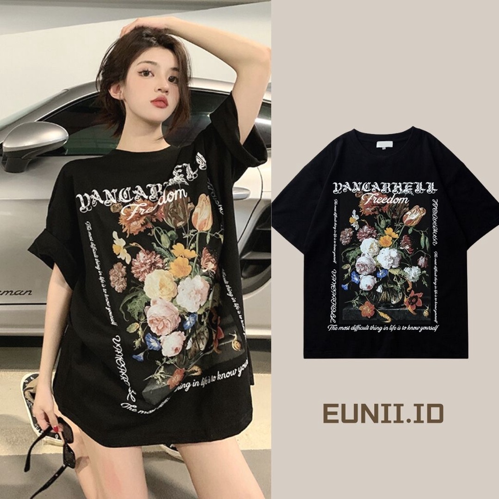 T-shirt Lengan Pendek Vintage Rose Korean Style/Kaos Atasan Wanita/Kaos Oversize Wanita