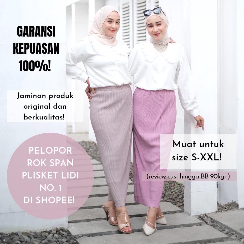 TERLARIS ROK SPAN PLISKET LIDI PREMIUM / ROK KERJA WANITA / BISA UNTUK FORMAL CASUAL (MUAT SAMPAI JUMBO) - PENCIL SKIRT DEEWIDIY