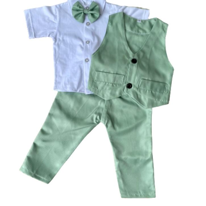 ~ setelan mint tuxedo vest jas formal anak laki-laki 1 2 3 4 5 6 7 8 9 10 bulan ulang tahun pakaian pesta baju bayi kondangan hijau green sage rompi Update
