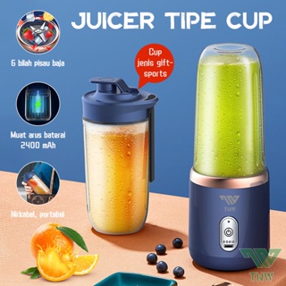 Image of TNW Juice Blender 6 Pisau Portable Juicer Cup Pembuat Jus Elektrik 2400mah Rechargeable Mini Mixer Ice Crusher 400ml