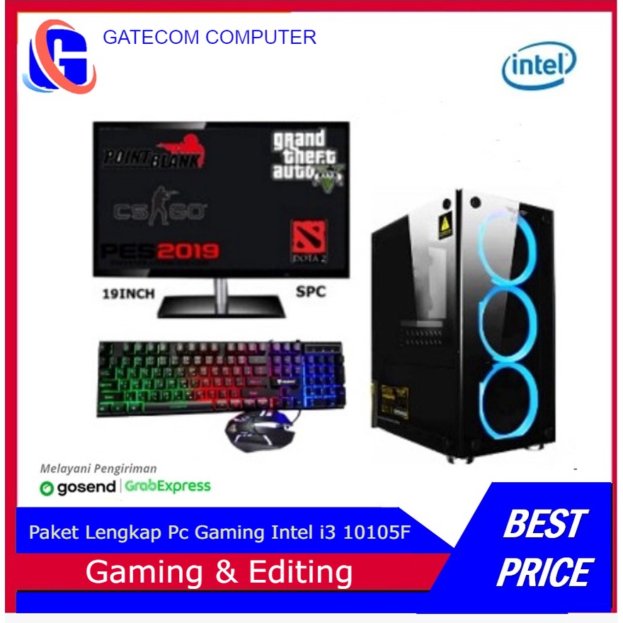 PC Gaming Lengkap i3 10100F / VGA 1030 2GB / Ram 8GB / SSD / LED 19