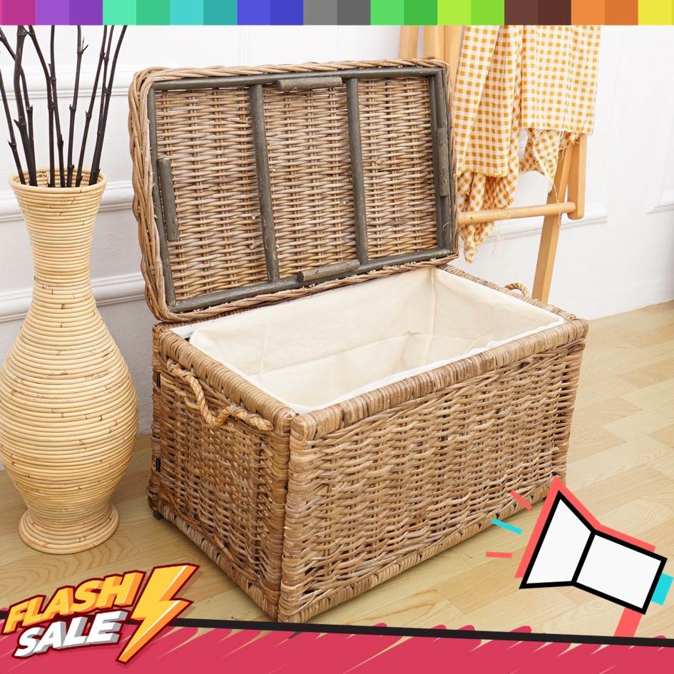 Box Peti Rotan Alami Trunk Penyimpanan Bonus Kain Ukuran Besar Big Size Dekorasi Ruang Tamu Rumah