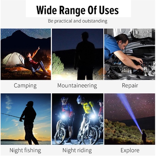 Senter Mini / Senter LED MINI Portable Super Terang Jarak Jauh Usb Rechargeable Untuk Outdoor / Lampu Senter Led Mini Zoomable Torch Light Super Bright Luar Ruangan Super Terang Senter LED Tahan Air 3 Mode USB Rechargeable Torchlight