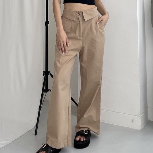 Peach Poppy REI Fold Pants Katun Premium - Celana Panjang Wanita Premium