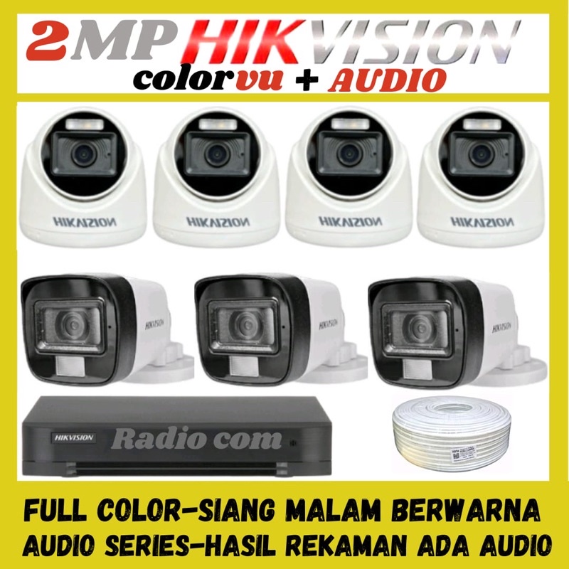 PAKET CCTV HIKVISION COLORVU 2MP 8 CHANNEL 7 KAMERA AUDIO SERIES FULL COLOR