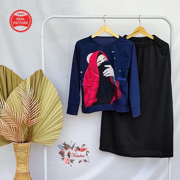BAJU SETELAN WANITA DEWASA ROK KAOS LENGAN PANJANG BAHAN BABY TERRY TERBARU ONE SET ROK BLOUSE PINGGANG KARET KANTONG KANAN KIRI