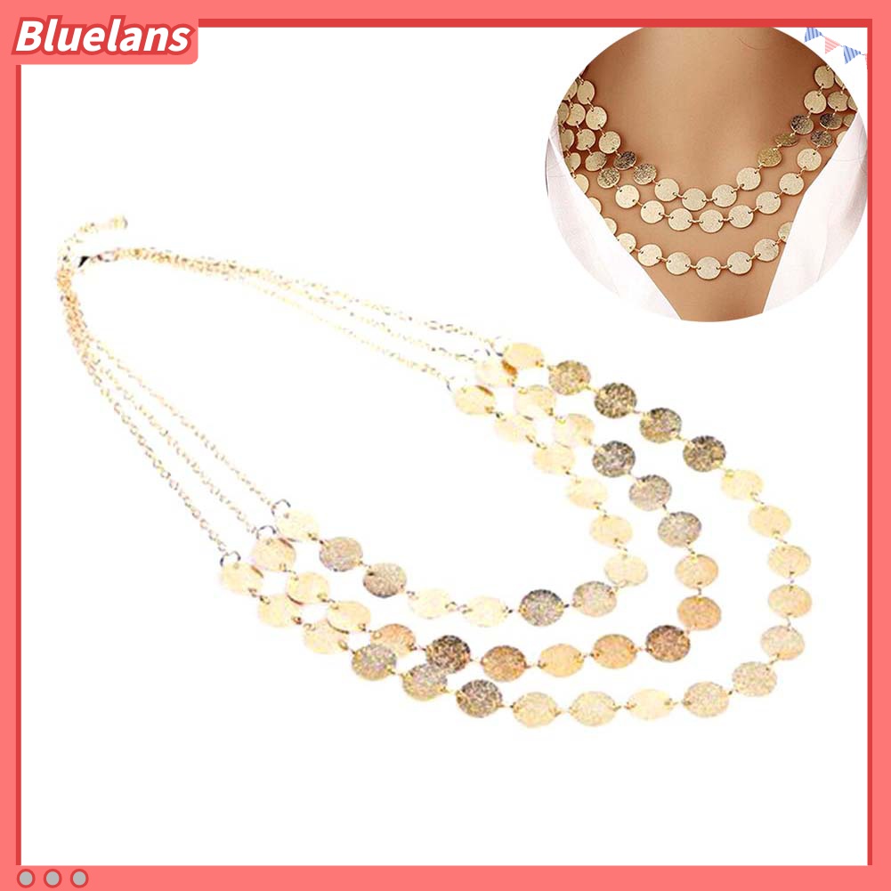 Bluelans Kalung Rantai Panjang Multilayer Dengan Liontin Koin Sequin Untuk Wanita