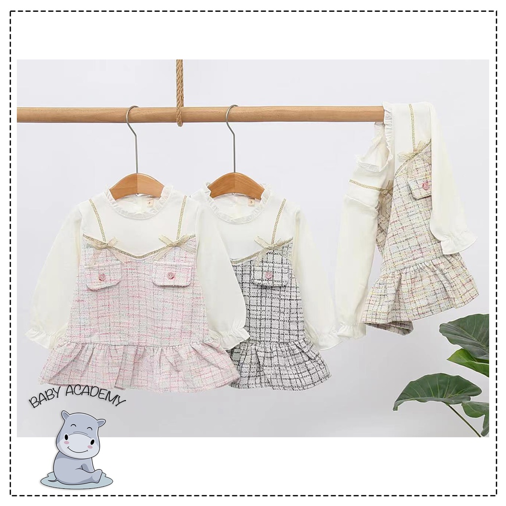 [BabyAcademy] (6M-3T) Dress Bayi Anak Perempuan Impor Premium Simple Korean Tweed