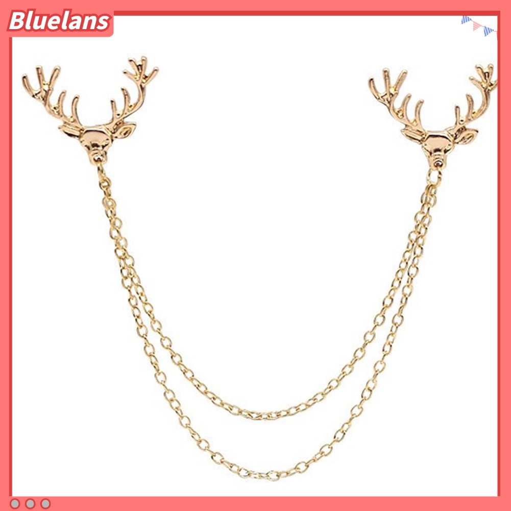 Bluelans Fashion Men Women Shirt Suit Collar Deer Head Brooch Pin with Long Chain Gift