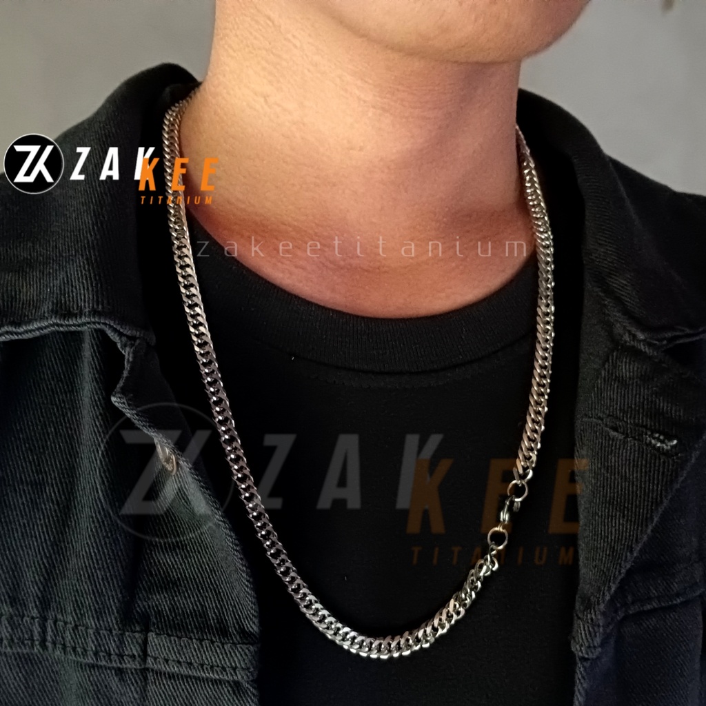 Kalung Titanium Rantai Pria Wanita Silver Anti Karat Rante Cowok Cewek Keren Panjang 60cm