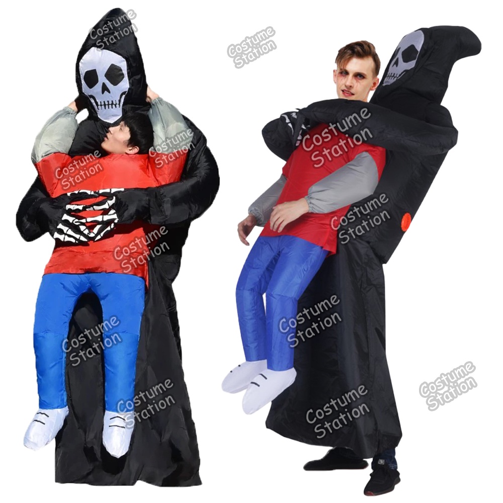 Kostum Grim Reaper Abduction / Costume Ghost Tengkorak Hantu Setan Halloween Inflatable pompa angin dewasa