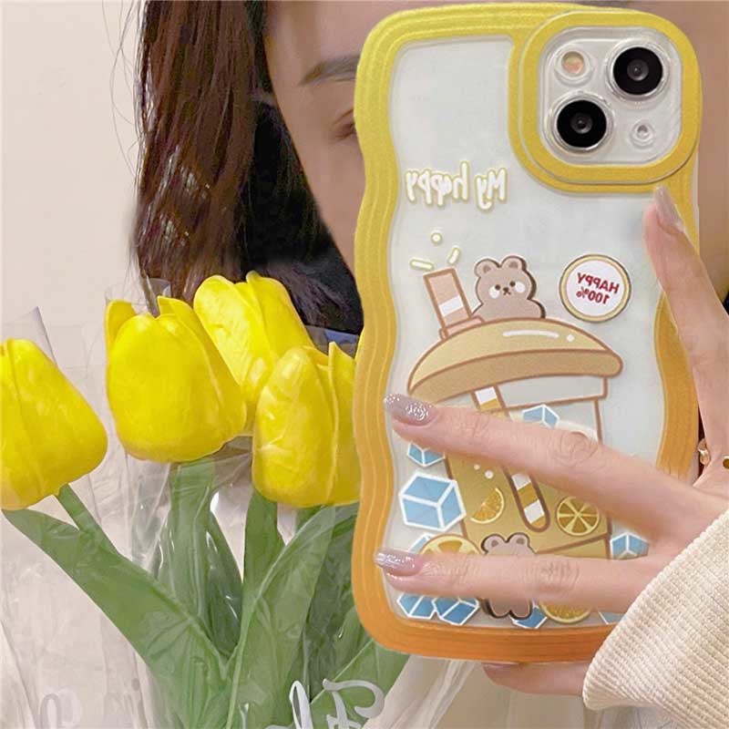 Case OPPO A17 A16 A57 2022 A77 A77S A15 A16K A54 A53 A12 A5S A7 A3S A11k A31 A52 A92 A94 A93 A37 F9 A1K A76 Minuman Kartun Beruang Motif Kelinci Case Silikon Warna-Warni