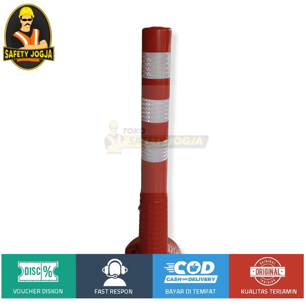 Stick Cone T Top Bollard Rubber Pembatas Jalan 75cm base orange