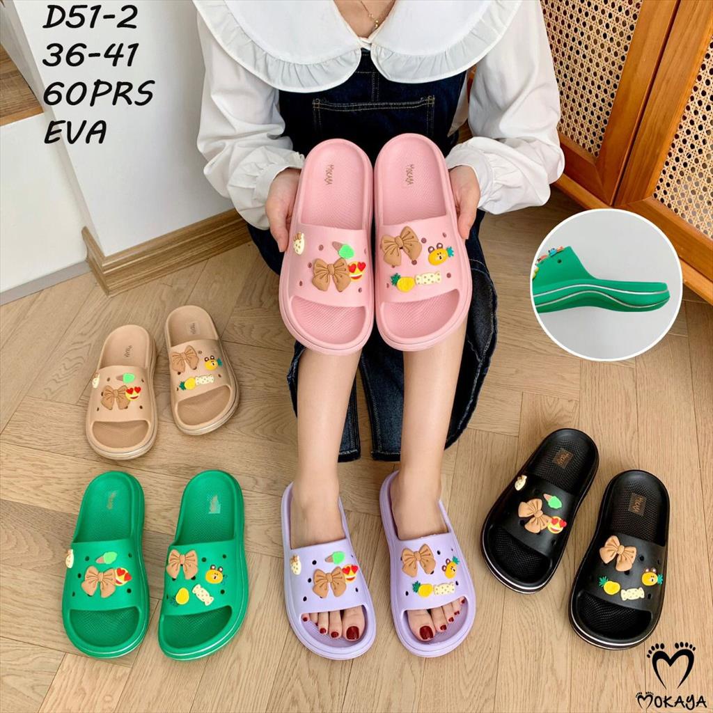 Sandal Slop Wedges Eva Fuji Viral Platform Tebal Motif Pita Girl Super Lucu Trendy Cantik Import Mokaya / Size 36-41 (D51-1 &amp; D52-2)