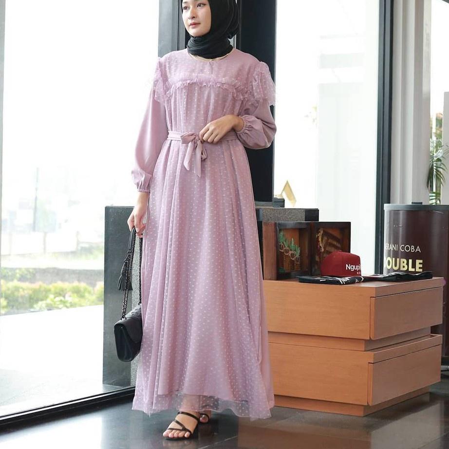 Produk Dijamin Ori COD - MIRA MAXY DRESS BRUKAT TILLE DOTTY IMPORT PREMIUM LAPIS PURING LD 105 FIT L