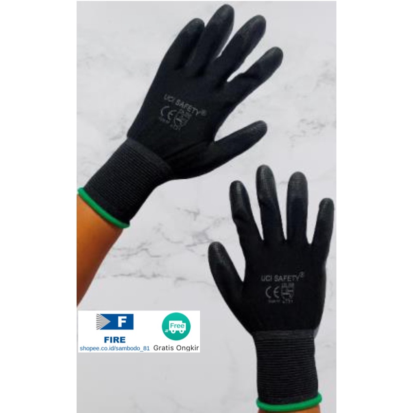 Sarung Tangan Karet Palm Fit Ukuran S,M, L, XL Proyek Satpam Anti Slip Hitam Black Hand Gloves Mekanik Montir Berkebun Tukang Telapak Tangan dilapisi karet Bahan Nylon Polyester Elektronik Assembly Static Multi Purpose