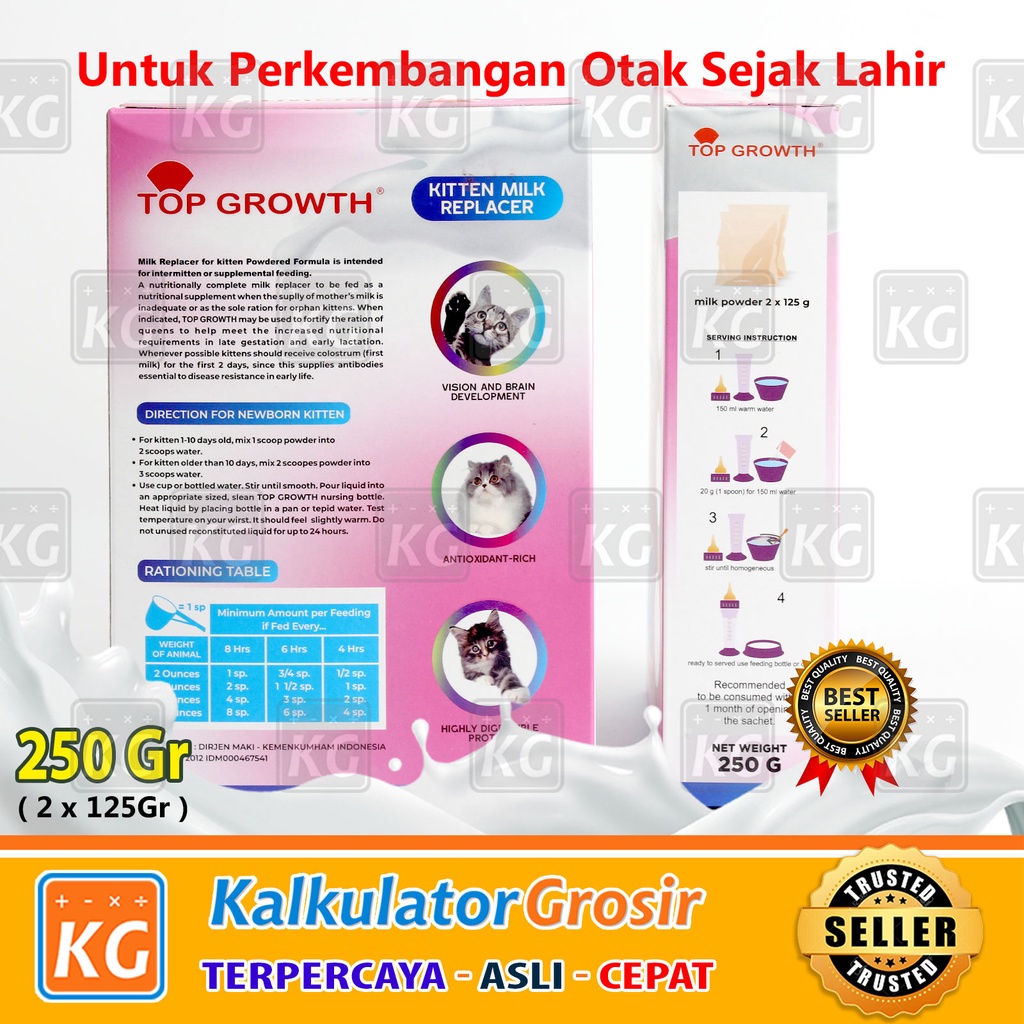 Susu Kucing Top Growth Milk Sachet 250gr Kitten Cat 250 gram Baby Milk 0 - 2 bulan / Bayi Kucing Cat Milk Setara Growssy 125gr x 2