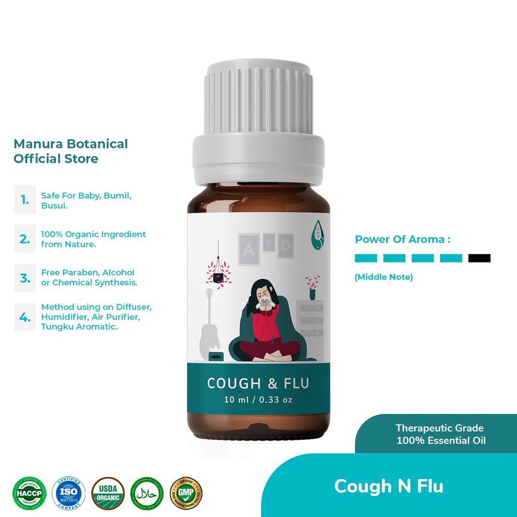 Cough And Flu Manura Essential Oil Aromatherapy Diffuser Humidifier Certified Organic &amp; Therapeutic Grade Natural 100%